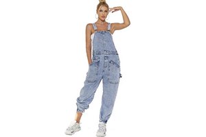 Women's Sleeveless Rompers Overall Jeans Jumpsuit Denim Women Full Length Denim Overalls Strapless Denim Jumpsuit