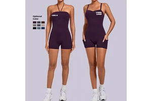 Custom One Piece Summer Sports Bodysuit Jumpsuit for Women Gym Running Fitness Women Yoga Clothing One Yoga Jumpsuit with Pocket