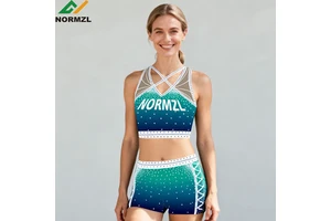 Sparkle Cheer Sports Bra and Short Rhinestones Warm up Practice Wear Team Logo Active Top