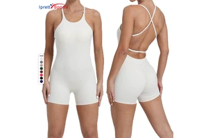 Sports Bodysuit Athletic Jumpsuit Womens Workout Scrunch Butt Activewear Jumpsuit Fitness Open Back Jumpsuit for Workout