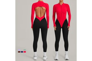 One Piece Spandex Women's Long Sleeve Yoga Sports Jumpsuits Gym Workout Jumpsuit With Zip