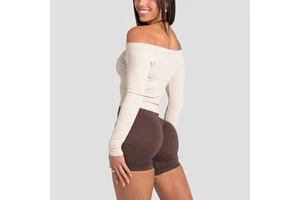 Custom Logo Women Solid Slim Fit Active Wear Breathable Cropped Length Long Sleeves With Thumbholes Off Shoulder Ribbed Yoga Top