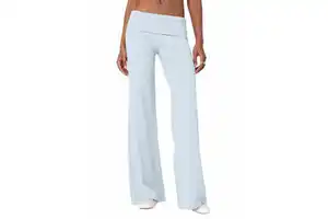 Custom Women's Sleek Asymmetrical Short Sleeve Slim Skinny Flare Foldover Pants Embroidered Eco-Friendly Breathable