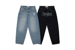 Custom logo American Retro Embroidery Jeans Wide Leg Acid Wash Jeans Baggy Pants Streetwear Hip Hop Plus Size Men's Jeans