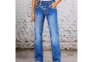 Women's High Waist Straight Cut Denim Jeans Breathable Streetwear All Season Wear