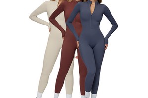 ELT2509 Women's Sports Jumpsuit Warm Long Sleeve Yoga Bodysuit Onesie One Piece Workout Stretchy Jumpsuits