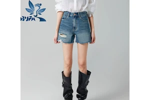 Women's High Waist Distressed Denim Shorts, Summer Casual Ripped Hole Frayed Hem Sexy Jean Shorts, Custom Color Fashion Apparel