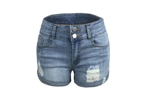 Women's Casual Breathable Heat-Transfer Printed Button High Elastic Waist Denim Shorts