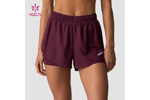HUCAI Custom Sportswear Breathable Drawstring Lightweight Dry Fit Double Layer 2 In1 Workout Gym Running Shorts Women