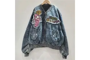 Women's Zipper up Fashion Denim Mix Jacket Wholesale Product