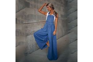 2025 Summer New Fashion Women's Loose Denim Overalls Jeans Pocket Sleeveless Women's Cowboy Strap Pants Suspender Trousers