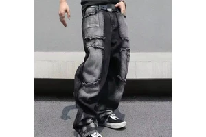 Men's Western Style Leather Trim Denim Pants - Casual Long Length Jeans