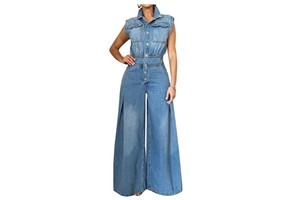 New Arrivals Cargo Pocket Sleeveless Denim Jumpsuits Mid Weight Stretch Denim Playsuits Loose Pants Casual Overalls