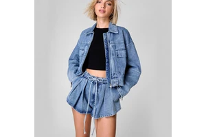 D&M Custom Women's Vintage Summer Denim Jacket & Shorts Set High Waist Slimming Loose Wide Leg Windproof & Breathable