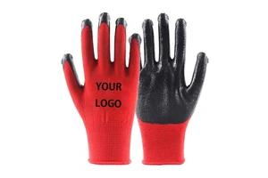 Wholesale Price 13 Gauges Construction Industry Hand Protection Red Black Polyester Safety Hand Work Gloves