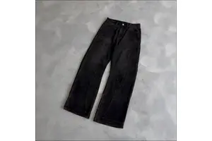 Men's Plus Size High Waist Wide Leg Black Denim Jeans Loose Fit Casual Streetwear Patch Pocket Design Midweight Cotton Pants