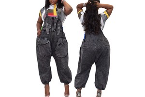 Latest Hot Selling Fashion Versatile Jean Jumpsuits Women Wide Leg Overalls Loose Strap Pants Denim Jumpsuit Women