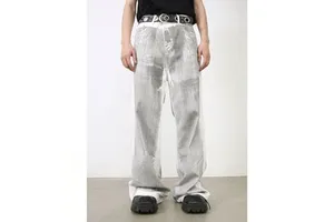 Niche Design White Baggy Stonewashed Jeans Loose-fit Straight-leg Denim Pants Men's American-style High-street Casual Trousers