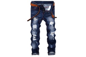 High Quality New Men's Long Jeans Pants Embroidered Straight Casual Style Mid Waist Breathable Denim Medium Wash Solid Pattern