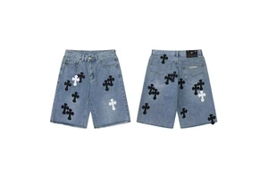 Women's Mid Waist Waterproof Denim Shorts Straight Leg Regular Fit Stonewashed Cotton Floral Print Casual Autumn Style