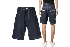 High Quality Custom Summer Denim Shorts Men Embroidered Dark Blue Baggy Jorts Fashion Casual Plus Size Men's Jeans Shorts