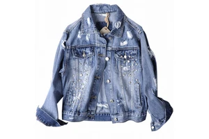 Hole Diamond Blue Jean Denim Jackets Women Women's Jackets & Coats Italian Jeans Brands