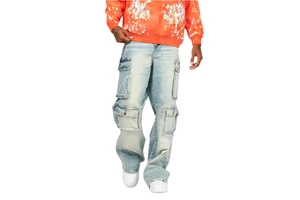Custom Made Print Men's Denim Pants High Quality Cotton Light Washed Baggy Plus Size Jeans Pant for Men Wholesale High Quality