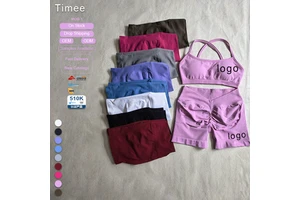 Seamless High-elastic Nylon And Spandex Detachable Shoulder Strap Fitness Bra Yoga Set