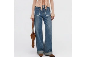 High-Waisted Women's Denim Jeans Straight Leg Casual Winter Breathable Loose Fit Street Style Slim Design Logo Waist Wholesale