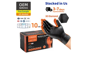 8 Mil Black Nitrile Disposable Gloves Diamond Texture Safety Rubber for Touch Screen for Mechanics Chemical Handling Food