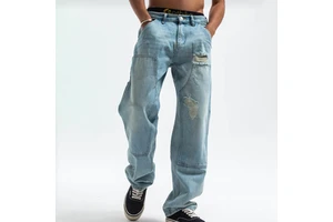 High Quality Vintage Ripped Men's Jeans Wash Distressed Trousers Casual Plus-size Comfortable Breathable Pants