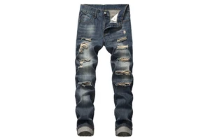 Plus Size Men's Distressed Denim Jeans Pants Big Tall Customizable Logo Stonewashed Straight Style Mid Waist Techniques