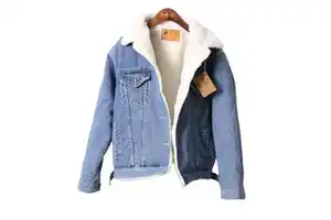 Denim Jacket for Men Winter Windproof Cotton Lining Turn-down Collar Warm Blue Jean Outerwear Trucker Style Button Streetwear