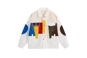 Casual Vintage Style Men's Denim Jacket Hip Hop Color Blocking Patchwork Pattern Button Front Cotton Washed for Autumn Boyfriend