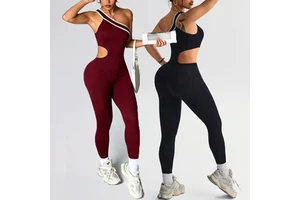 Custom Logo Gym Jumpsuit Fitness One Shoulder Bodysuit Breathable Yoga Gym Training Jumpsuit For Women
