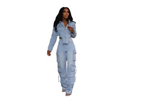 Women's Casual Washed Denim Set European and American Style