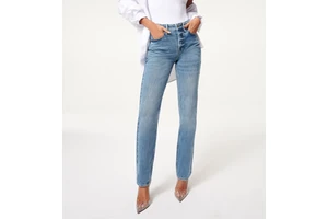 OEM Women Jeans Trousers Pants Denim Blue Jeans Straight Casual Button Fly Jeans