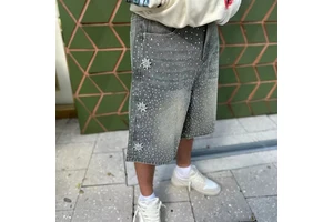 Custom Straight Dark Wash Breathable Summer Men's Street Wear Vintage Embroidery Woven Mid Waist All Over Jorts Denim Shorts