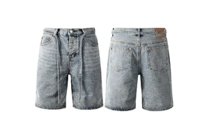 High Quality Jeans Shorts Men's Summer Stretch Denim Pants Rhinestone Short Jeans Hommes
