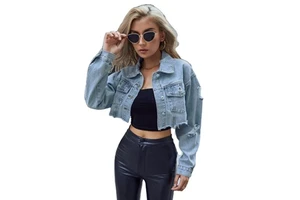 Hot Sale Fashion Brand Clothing Wear Denim Jacket Custom Designer Cut Edge Raw Hem Cropped Denim Jackets Women