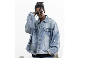 China Factory Oversized Autumn Men Version of Korean Denim Jacket Set Jeans Jackets