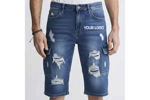OEM Premium Quality Men's Denim Shorts Custom Logo & Design Low MOQ Distressed Breathable Summer Casual Workout