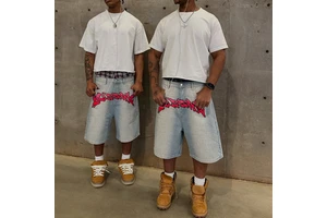 Custom Streetwear Jorts Jeans High Quality Vintage Double Waist Baggy Denim Shorts For Men