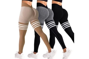 Striped Outdoor Workout Leggings High Waist Tummy Control Butt Lifting Yoga Pants Quick Dry Running Fitness Wear Women