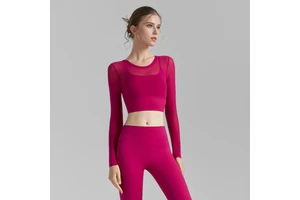 Summer New Arrival Breathable Mesh Yoga Top High-End Sweet-and-Chic Style Tight-Fitting Waist-Cinching