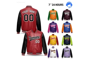 OEM Blank Version Custom Logo Street Style Embroidered Casual Varsity Jacket With Contrasting Leather Sleeves For Men Plus Size