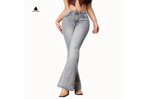 OEKO-TEX ISO3758 REACH Denim Pants Manufacturer Custom Femme Light Gray Women's Flare Jeans Elastic Skinny Jeans for Women
