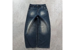 Wholesale Vintage Washed Men's Denim Jeans Baggy Straight Style High Street Pants Made China