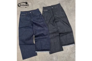 Custom Designer Stretch Straight Oversized Boot Cut Wide Leg Vintage Salvage Japanese Raw Selvedge Denim Jean Stonewashed Winter