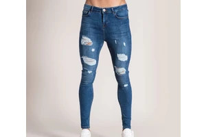 Wholesale Fashion Men Jeans Skinny Ripped Distressed Tight Sexy Pencil Pants Mens Stretchy Denim Jeans Trousers
